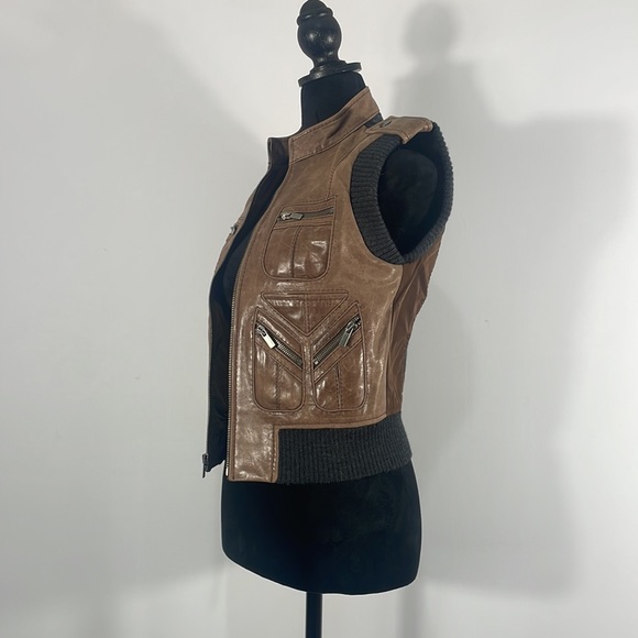 BCBG Maxazria, Brown, Leather, Biker Jacket, Vest, Size XSmall - Picture 3 of 14